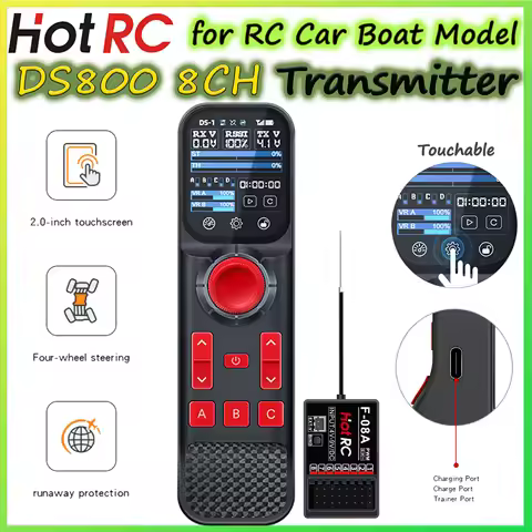 NEW HOTRC DS-800 8CH 2.4G Radio System Transmitter Touchable Color Screen Remote Control F-08A F-08A