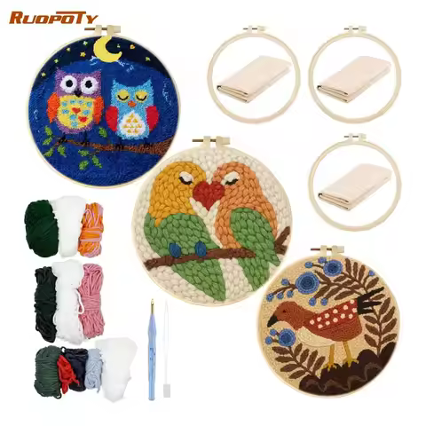 RUOPOTY Branch Birds Punch Needle Kit DIY Beginner Embroidery Kit Animal Punch Needle Kit For Beginn