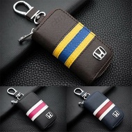 Tricolor Stripe Cross Leather Remote Car Key Holder Case Cover Keychain Ring Bag Wallet Pouch for Honda Mobilio Freed Brio BRV CRV HRV Vezel City Jazz Fit Civic Accord Stream Shuttle Odyssey