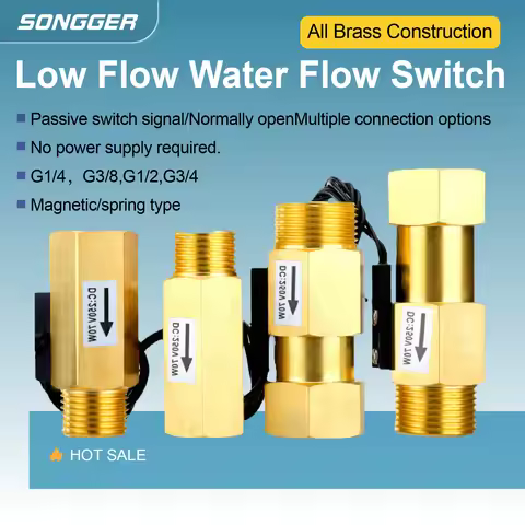 Magnetic Brass Water Flow Sensor Switch G1/4 G3/8 G1/2 G3/4 Normally Open Inline Type for Low Flow S