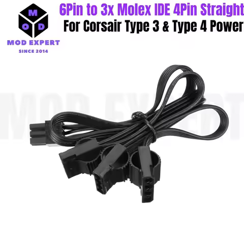 6Pin to 3x Molex 4Pin Straight IDE PATA Power Cable for Corsair RM1000x, RM850x, RM750x, RM650x, RM5