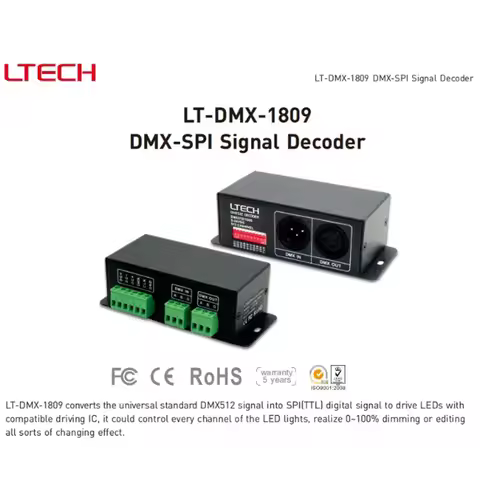 LTECH New DMX512 to SPI Converter Signal Decoder;12V 24V Support WS2811/WS2812,UCS1903/1912,TM1803,T