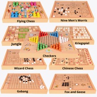 {SG} 9-in-1 Kids Board Game Wooden Chinese Checkers Aeroplane Chess Board Chinese Chess Set Gobang B