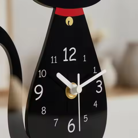 Acrylic Feline Timepiece Analog Feline Desk Timepiece Home Decor White Numerals Decorative Item Comp