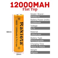 PRODIY RAKIETA 18650 Bateri Boleh Cas Semula 3.7V Flat Top / Button Top Rechargeable Battery 12000mah 可充电池