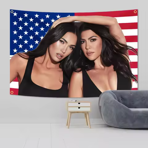 Megan Fox And Kourtney Karda-Shian Flag Tapestry Polyester Statement For College Dorm Decor, Outdoor