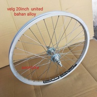 20 inch silver bicycle wheel rim set, united brand, alloy material, mini BMX folding bike wheels, fr