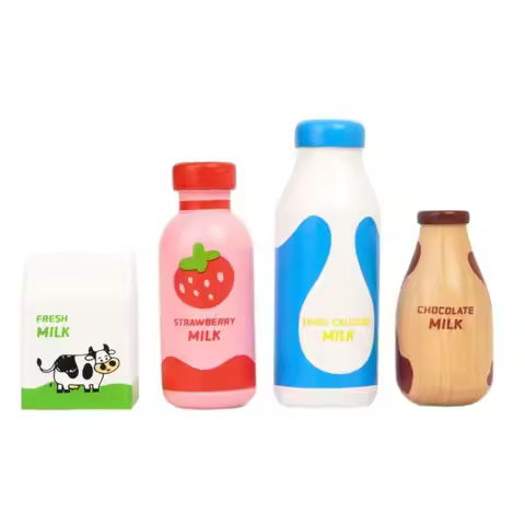 Role Play Pretend Play Drink Bottle Imitation Game Strawberry Milk Kitchen Food Educational Learning