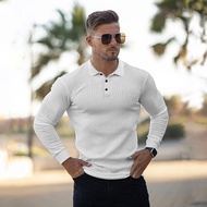 Autumn Clothing Gym Knitted Long Sleeve Polo Shirt Men Fitness Workout Skinny T-shirt Male Bodybuilding Tee Shirt Sports Polos