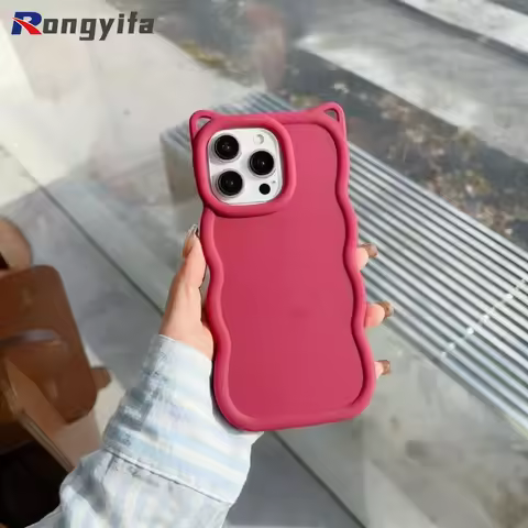 3D Wave Cat Ears Phone Case For Samsung Galaxy A73 A57 A56 A55 M55 F55 A54 A53 A52S A51 A50S A42 J7 