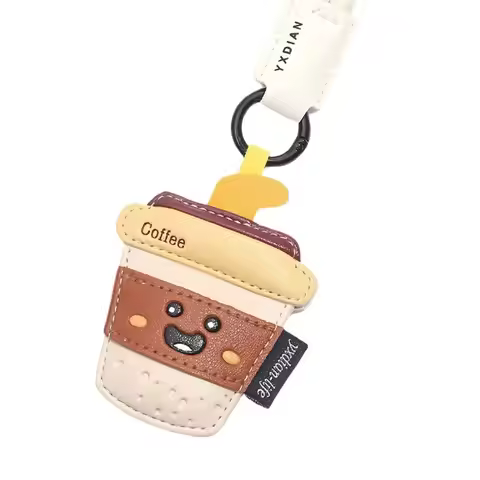 Funny Coffee Cup Shape Keychain French Fries Cartoon Ice Cream Pendant Bag Hanging Charm PU Leather 