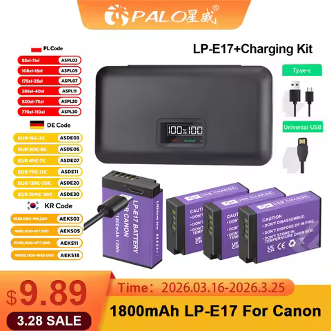 PALO LP-E17 LPE17 LP E17 Camera Battery+LCD USB Charger for Canon EOS R8 RP R50 200D 250D M3 M5 M6 7