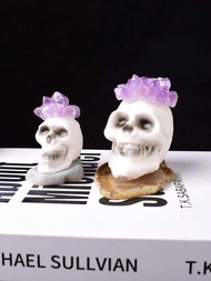 天然紫晶骷髏頭裝飾,飾以靈氣水晶手工裝飾家居禮品