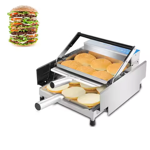 Electric Bake Burger Making Machine Commercial Double Layer Batch Bun Toaster Heater Toasted Bread M