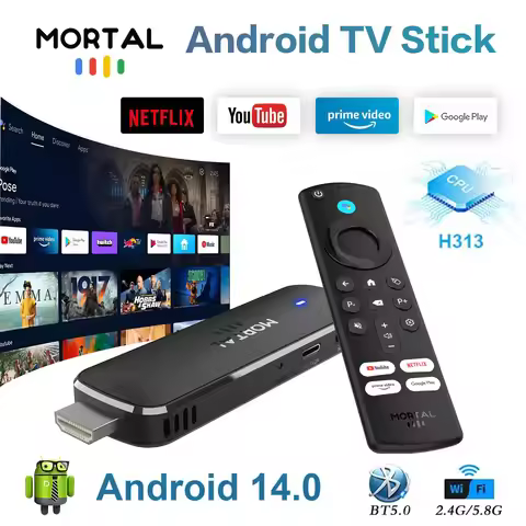 Mortal Q8 Allwinner H313 Android14 Quad-core WiFi6 Mini Smart TV Stick 4K Bluetooth Google Assistant