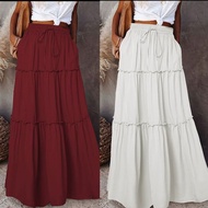 【READY STOCK AT Johor】 Hotgirl⭐Skirts Women Fashion Tie Adjustable Waist Skirt White Pleated Full Sk
