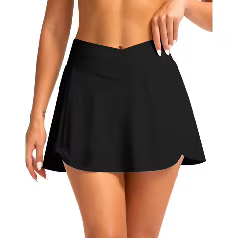 Women's Swim Skirts Built in Briefs High Waisted Bikini Shorts Bikini Bottom Solid Swimming Skirt Su