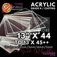 13 x 44 inches to 45++ inches acrylic sheet with 2mm, 3mm 4mm and 5mm / transparent akrilik