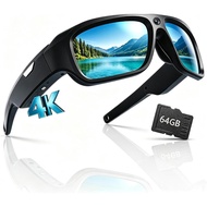 4K Camera Glasses with 64GB Card, 30FPS Smart Video Recording Sunglasses