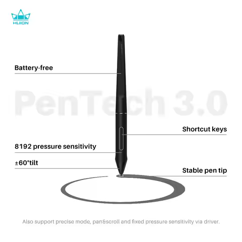 HUION PW517 Battery-Free Stylus with 2 Express Key for Pen Tablet Monitor Kamvas 13/22/22 Plus/Kamva