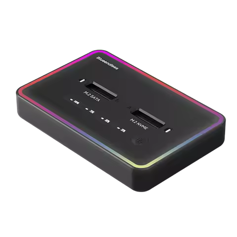 Dual Bay SSD Enclosure Box External Case for NVME 20Gbps SATA 6Gbps M.2 M Key B&M Key RGB Docking St
