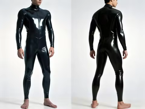 Black Latex Rubber Catsuit Bodysuit Zentai Suit for Cosplay Party Anzug Cosplay Catsuit Schwarz Body