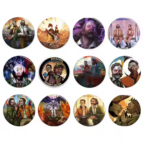 D-Disco Elysium Game 58mm Handmade Brooch Cartoon Cosplay Badge on Backpack Jewelry Accessories Gift