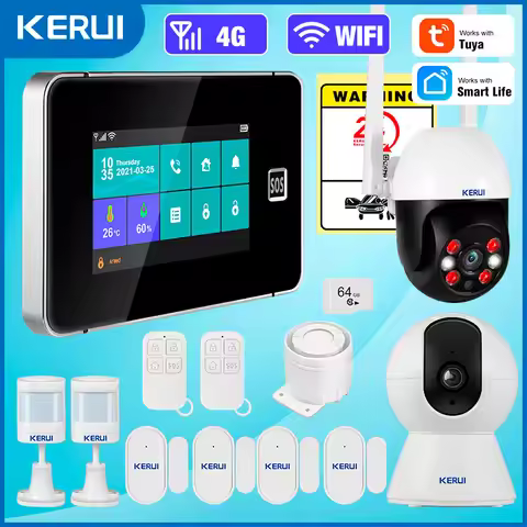 KERUI Smart Life 4G WiFi Burglar Alarm 4.3 Inch Touch Screen Home Alarm System GSM Alarm Kit G64B PI