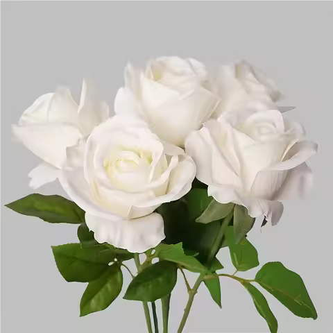 5PCS White Roses Artificial Flowers White Roses Real Touch White Fake Roses Natural Effect Decoratio