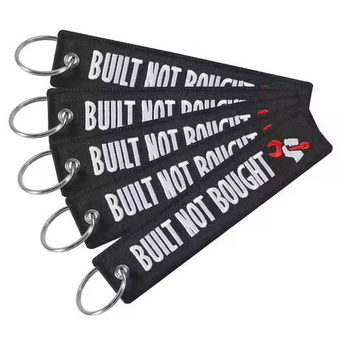 5Pcs Fashion Black Car Keychain Key Fobs Embroidery BUILT NOT BOUGHT Motto OEM Jewelry Key Ring for 