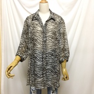 SV-Korean women's chiffon shirt with leopard print, long-sleeved shirt collar, loose-fitting, loose-