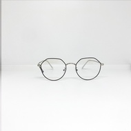 Women's fashion angular metal eyeglass frames.