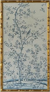 Chinese Rice Paper Print China Flower And Bird Bamboo Frame 19.5 X 35.8 Inches (B)