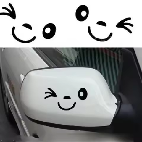 2pcs/sheet Smiley Face Rearview Mirror Stickers - Cute Car Mirror Decals with Fun Expression Design