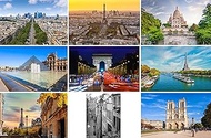 Paris Postcard Set 9 Cards/Postcards - Motifs: Eiffel Tower La Defense Sacre Coeur Notre Dame Louvre