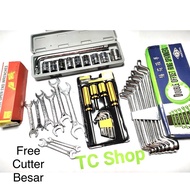 Tool Set: 10 pcs Socket Wrench + Wrench Ring Set + Wrench Set + Screwdriver Set & L-Spanner Set