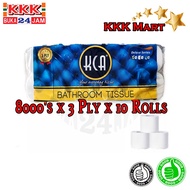 💎KKK KCA Bathroom Tissue Roll Soft And Hygienic ( 8000s x 3 PLY x 10 Rolls )