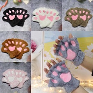 Winter Cat Paw Gloves Winter Cute Cartoon Cat Girl Fingerless Gloves Fleece Extra Thick Bear Paw Hal