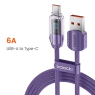 Toocki 6A Transparent LED Displaying Type C Cable Fast Charging USB-C Cable Black Blue Purple 1M/2M