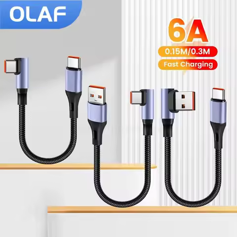 0.15m/0.3m Short USB C Cable 6A 90° Elbow Fast Charging USB A /C To Type C Data Cable For iphone 15 