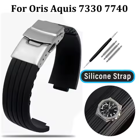 For Oris Aquis 7330 7740 striped rubber silicone watch band sports waterproof bracelet 22x11mm 24x12