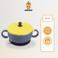 BABY KEEP FOOD WARM SUCTION BOWL [BABY 316 STAINLESS STEEL BOWL][FROM 4M+][BLUE BOWL + YELLOW LID][H