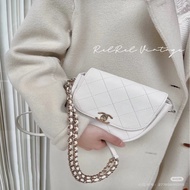 【威選精品】🤍 CHANEL 白色金扣馬鞍鏈條包