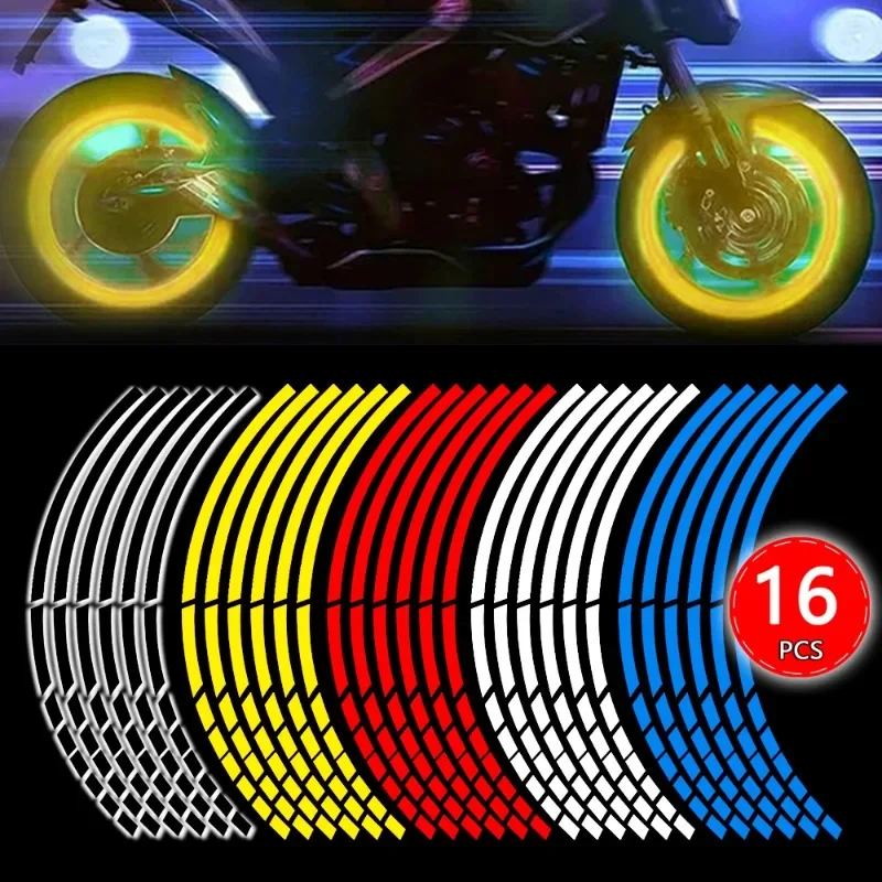 Motorcycle Reflective Strips 18pcs Wheel Rims Colorful Hub Stickers Bike Scooter Styling Reflector Decals Reflective Rim Tape