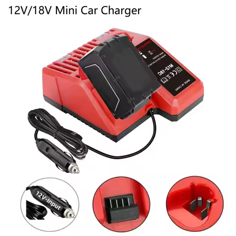Battery Charger for Milwaukee 12V 14V 18V Battery Cigarette Lighter Plug with LED Indicator Light Ca