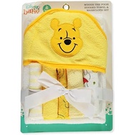 Cudlie Accessories Disney Baby Winnie The Pooh Hooded Towel with 5 Piece Washcloth Set, Honey Collec