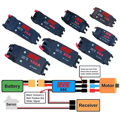 DYS 12A 20A 30A 40A 50A 60A 80A 100A 2-6S Brushless ESC With 5V/6A BEC For RC fixed-wing aircraft he