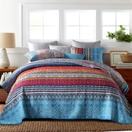 codBohemian Queen Quilt 3 Piece Soft Microfiber Ethnic Style Boho Red and Blue Quilted Throw Bedspre
