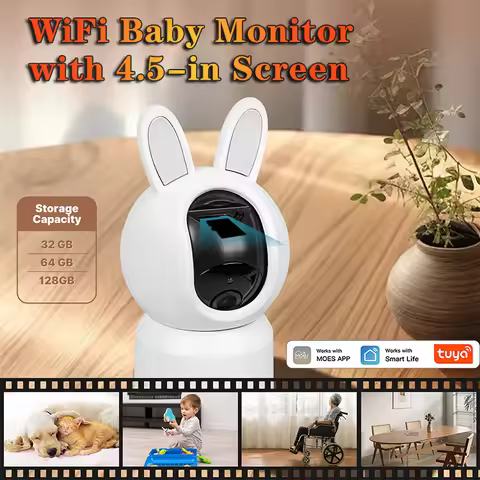 Smart WiFi Baby Pet Monitor Security Camera 4.5 Inch LCD Screen Tuya PTZ Zoom Surveillance Temperatu