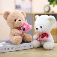 22cm deddy bear with rose bouquet plush doll熊娃娃拥抱玫瑰花束